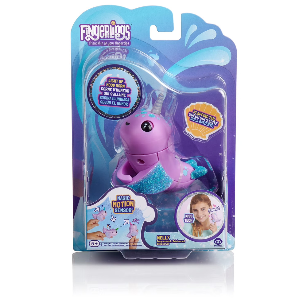 Fingerlings Baby Narwhal Nelly The Light Up Mood Unicorn by WowWee ! New in box